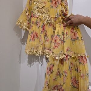 Floral Yellow Dress with Lace Details